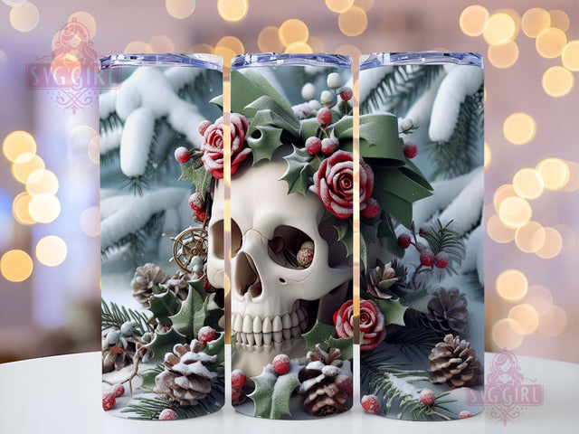 Christmas Skull Digital Design, Christmas Skull 20oz Tumbler Wrap, Christmas Skull Designs, Christmas Skull PNG download Sublimation SvggirlplusArt 