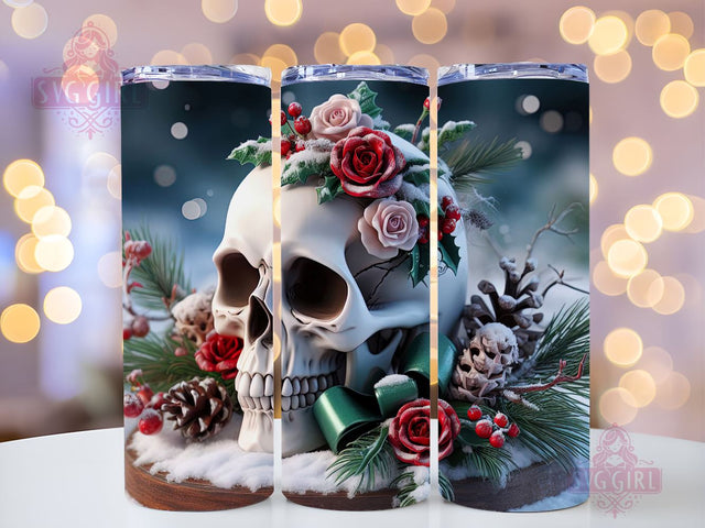 Christmas Skull Digital Design, Christmas Skull 20oz Tumbler Wrap, Christmas Skull Designs, Christmas Skull PNG download Sublimation SvggirlplusArt 