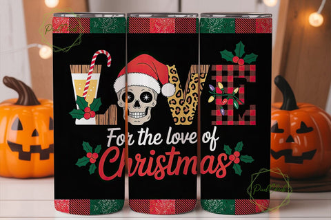 Christmas Skull Love 20oz Tumbler Wrap Sublimation PixelChick 