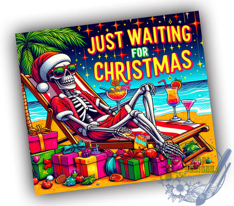 Christmas Skull Tumbler, Waiting for Christmas, 20oz Tumbler Wrap, Sublimation Design, Holiday Tumbler, Skull Wrap Sublimation, Festive Drinkware Sublimation ToriDesigns 