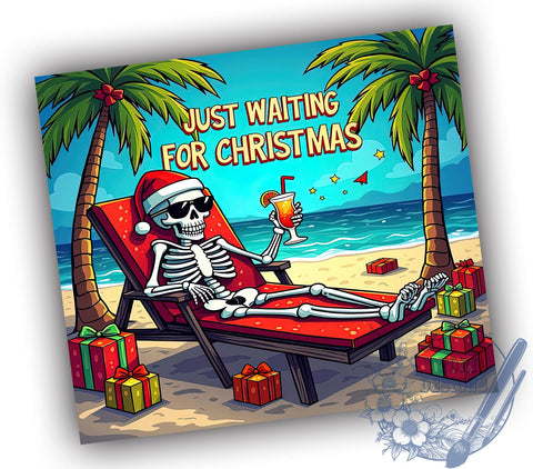Christmas Skull Tumbler, Waiting for Christmas, 20oz Tumbler Wrap, Sublimation Design, Holiday Tumbler, Skull Wrap Sublimation, Festive Drinkware Sublimation ToriDesigns 