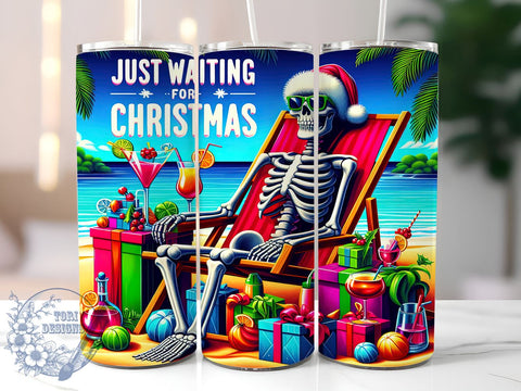 Christmas Skull Tumbler, Waiting for Christmas, 20oz Tumbler Wrap, Sublimation Design, Holiday Tumbler, Skull Wrap Sublimation, Festive Drinkware Sublimation ToriDesigns 