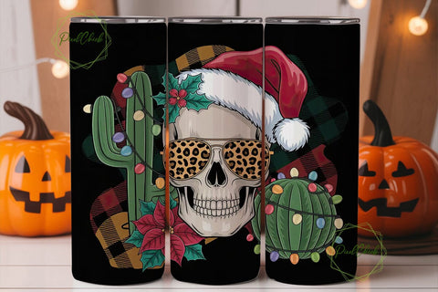 Christmas Skull Tumbler Wrap PNG Sublimation PixelChick 