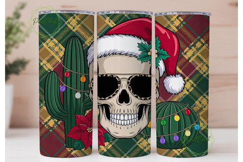 Christmas Skull Tumbler Wrap PNG Sublimation PixelChick 