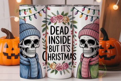Christmas Skull Tumbler Wrap PNG Sublimation PixelChick 