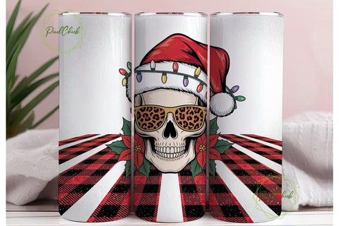 Christmas Skull Tumbler Wrap PNG Sublimation PixelChick 