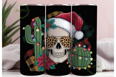 Christmas Skull Tumbler Wrap PNG Sublimation PixelChick 