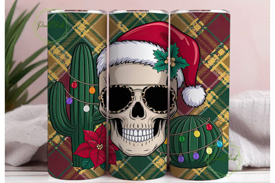 Christmas Skull Tumbler Wrap PNG Sublimation PixelChick 
