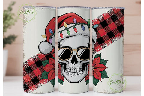 Christmas Skull Tumbler Wrap PNG Sublimation PixelChick 