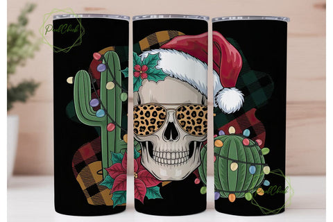 Christmas Skull Tumbler Wrap PNG Sublimation PixelChick 