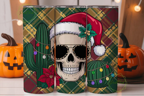 Christmas Skull Tumbler Wrap PNG Sublimation PixelChick 