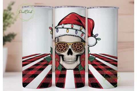 Christmas Skull Tumbler Wrap PNG Sublimation PixelChick 