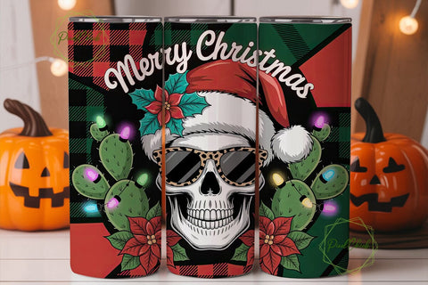Christmas Skull Tumbler Wrap Sublimation PixelChick 