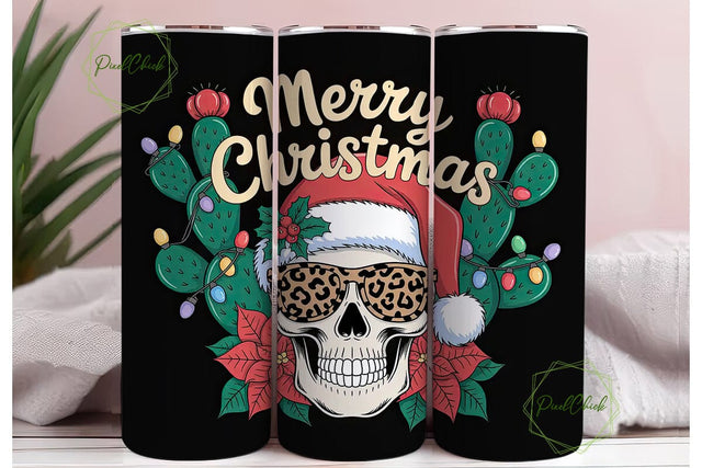 Christmas Skull Tumbler Wrap Sublimation PixelChick 