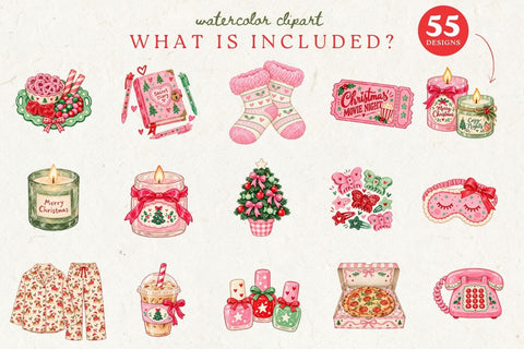 Christmas Sleepover Clipart, Pink Christmas Movie Night PNG Sublimation Petunia Digital Design 