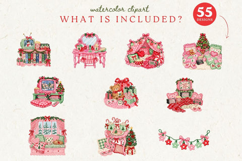 Christmas Sleepover Clipart, Pink Christmas Movie Night PNG Sublimation Petunia Digital Design 
