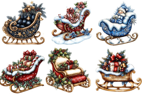 Christmas Sleigh Clipart Bundle Sublimation SVGArt 