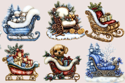 Christmas Sleigh Clipart Bundle Sublimation SVGArt 
