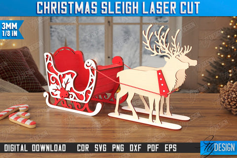 Christmas Sleigh Laser Cut Bundle | Reindeer Sled | Santa's Sleigh | Holiday Décor | CNC Files SVG Fly Design 