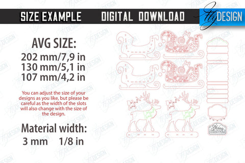 Christmas Sleigh Laser Cut Bundle | Reindeer Sled | Santa's Sleigh | Holiday Décor | CNC Files SVG Fly Design 