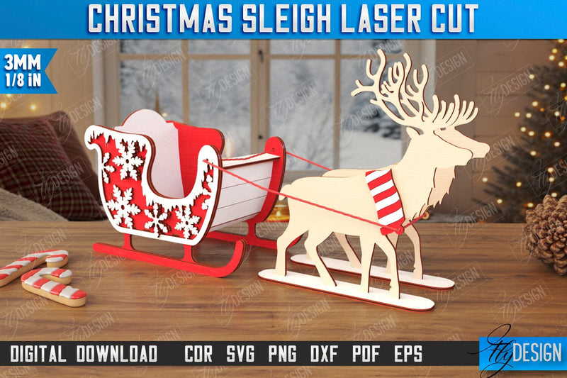 Christmas Sleigh Laser Cut | Reindeer Sled | Santa's Sleigh | Holiday Décor | CNC File SVG Fly Design 