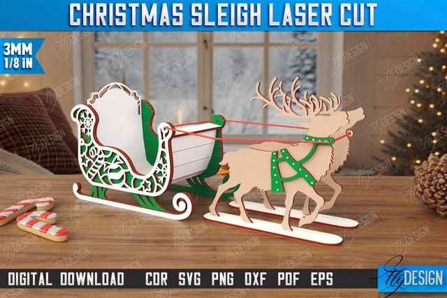 Christmas Sleigh Laser Cut | Reindeer Sled | Santa's Sleigh | Holiday Décor | CNC File SVG Fly Design 