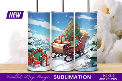 Christmas Sleigh Presents And Tree Tumbler Png Sublimation Regulrcrative 