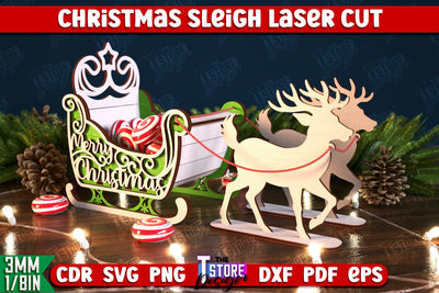 Christmas Sleigh | Reindeer Sled | Santa's Sleigh | Holiday Décor | CNC File SVG The T Store Design 