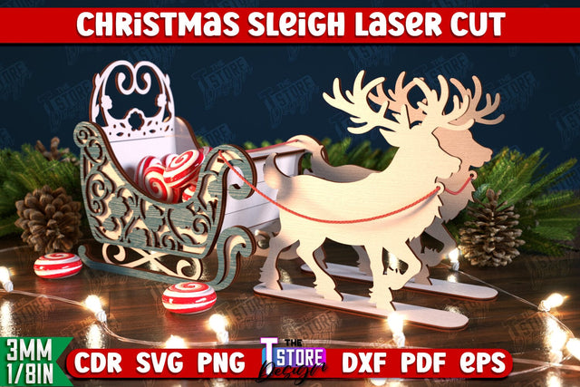 Christmas Sleigh | Reindeer Sled | Santa's Sleigh | Holiday Décor | CNC File SVG The T Store Design 