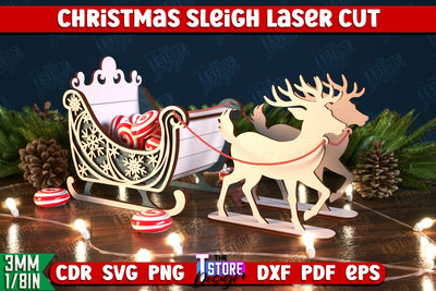 Christmas Sleigh | Reindeer Sled | Santa's Sleigh | Holiday Décor | CNC File SVG The T Store Design 