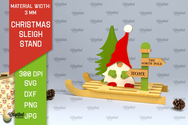 Christmas Sleigh Stand Laser Cut. Christmas Gnome SVG SVG Evgenyia Guschina 
