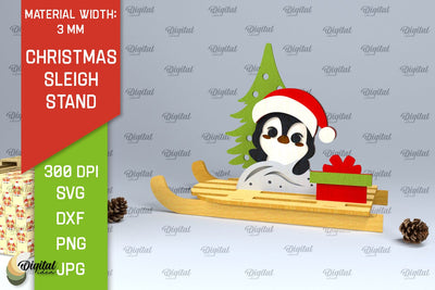 Christmas Sleigh Stand Laser Cut. Christmas Penguin SVG SVG Evgenyia Guschina 