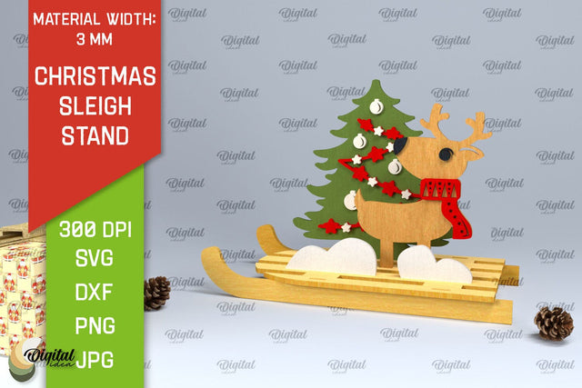 Christmas Sleigh Stand Laser Cut. Christmas Reindeer SVG SVG Evgenyia Guschina 