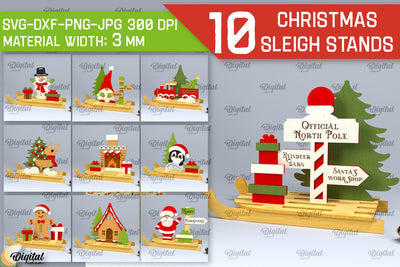 Christmas Sleigh Stands Laser Cut Bundle. XMas Sleighs SVG SVG Evgenyia Guschina 