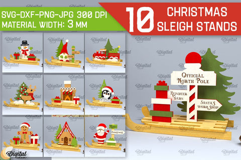 Christmas Sleigh Stands Laser Cut Bundle. XMas Sleighs SVG SVG Evgenyia Guschina 