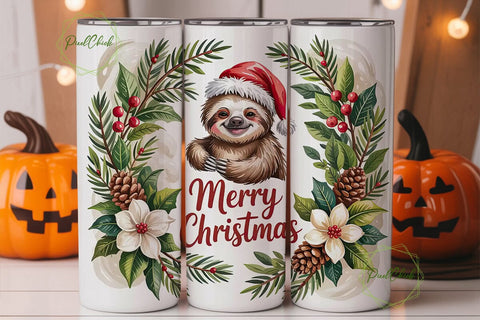 Christmas Sloth 20oz Tumbler Wrap Sublimation PixelChick 