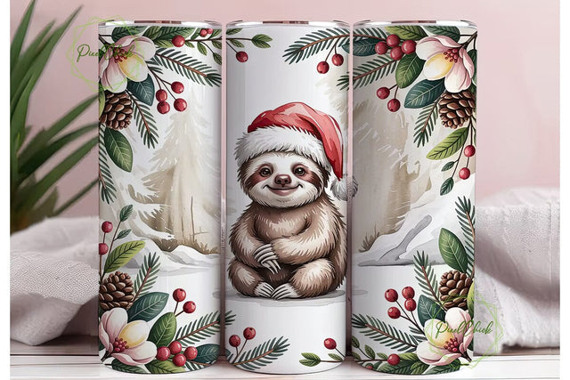 Christmas Sloth 20oz Tumbler Wrap Sublimation PixelChick 