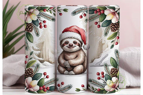Christmas Sloth 20oz Tumbler Wrap Sublimation PixelChick 