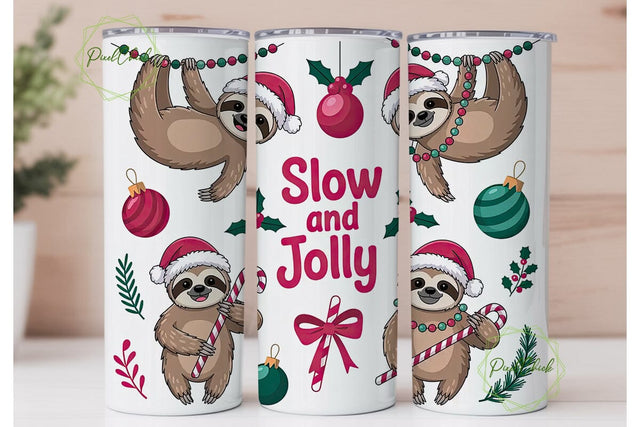 Christmas Sloth 20oz Tumbler Wrap Sublimation PixelChick 