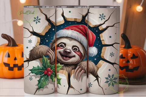Christmas Sloth 20oz Tumbler Wrap Sublimation PixelChick 