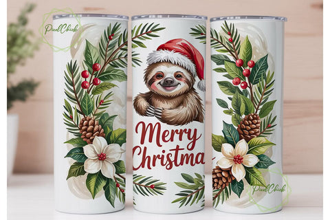 Christmas Sloth 20oz Tumbler Wrap Sublimation PixelChick 