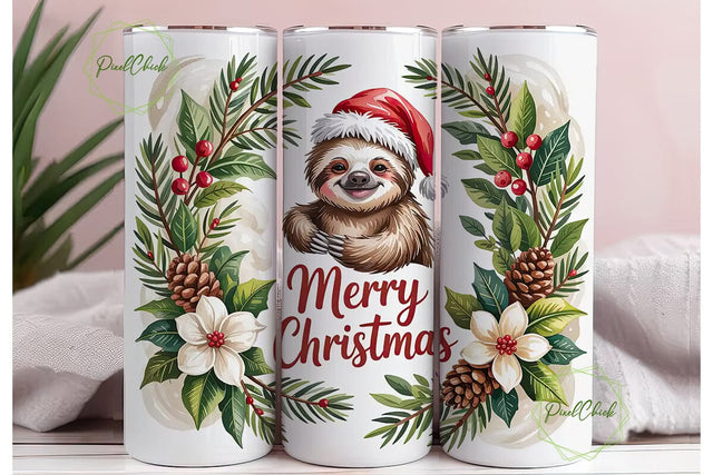 Christmas Sloth 20oz Tumbler Wrap Sublimation PixelChick 