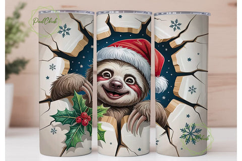 Christmas Sloth 20oz Tumbler Wrap Sublimation PixelChick 