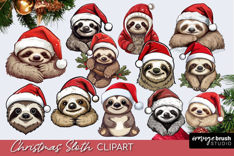 Christmas Sloth Clipart, Christmas Sublimation Bundle Sublimation OrangeBrushStudio 