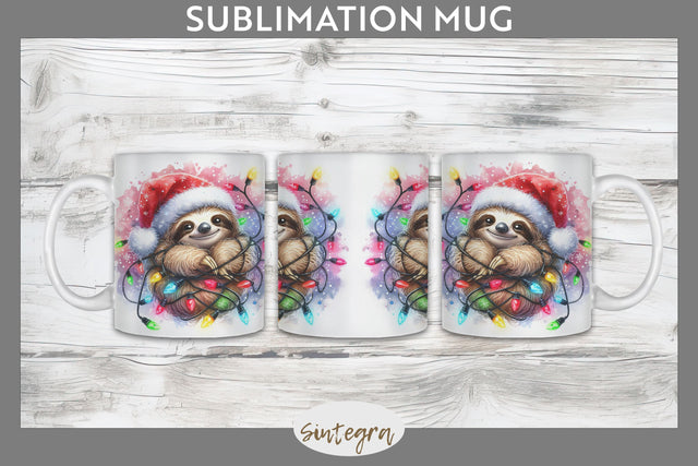 Christmas Sloth Entangled in Lights Mug Wrap Sublimation Sublimation Sintegra 