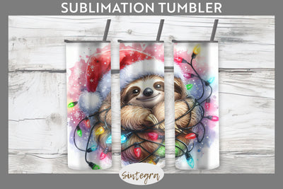 Christmas Sloth Entangled in Lights Tumbler Sublimation 20 oz Skinny SVG Sintegra 