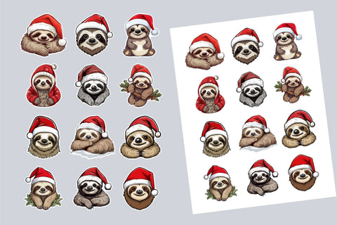 Christmas Sloth Stickers, Printable Christmas Sticker Sheet Sublimation OrangeBrushStudio 