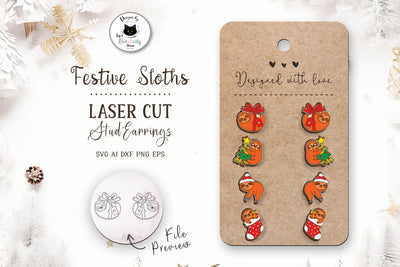 Christmas Sloth Stud Earrings SVG SVG Ivy's Creativity House 