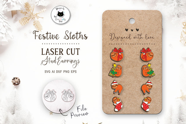 Christmas Sloth Stud Earrings SVG SVG Ivy's Creativity House 