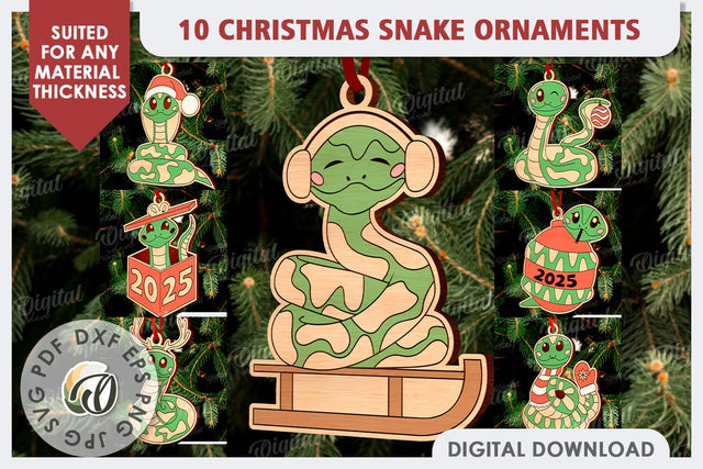 Christmas Snakes Laser Cut Bundle. Christmas Ornaments SVG SVG Evgenyia Guschina 